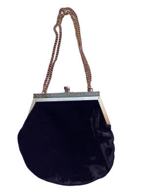 Black Velvet Kiss Lock Chain Evening Bag