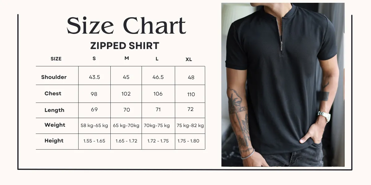 BLACK ZIPPED MANDARIN COLLAR SHIRT