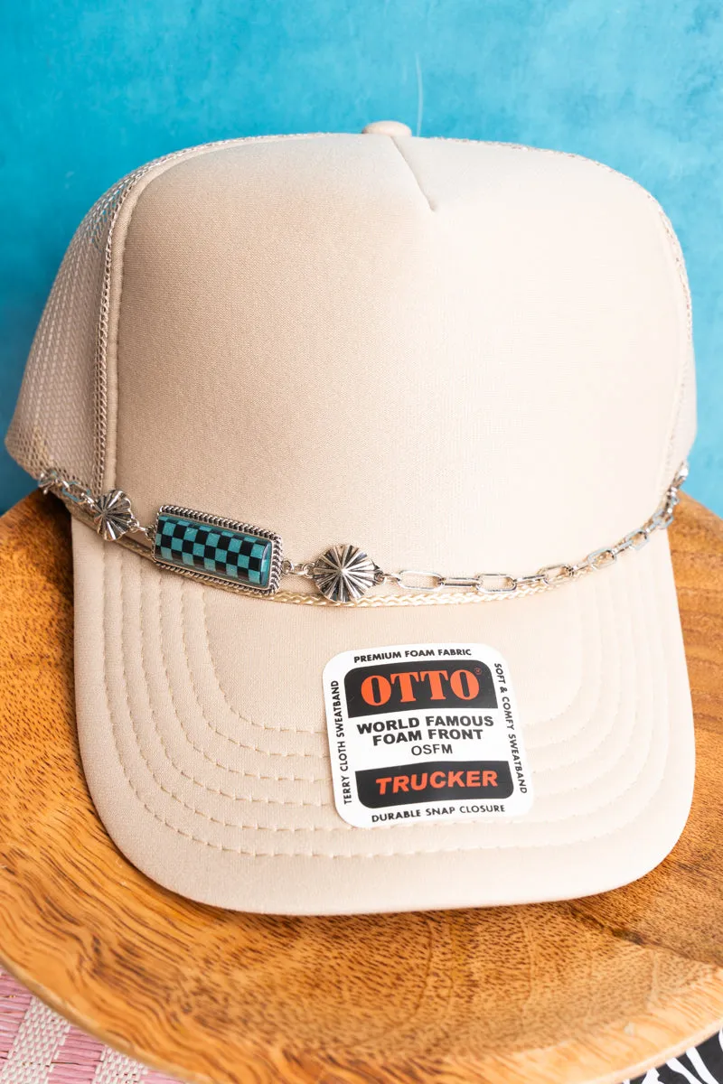 Blisspeaks Turquoise & Black Silvertone Hat Chain