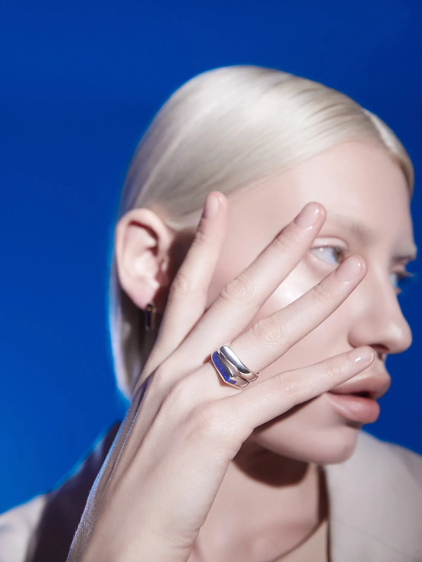 Blue Edge Ring  - Silver