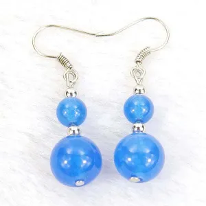 Blue Jade Natural Gemstone Silver Earrings