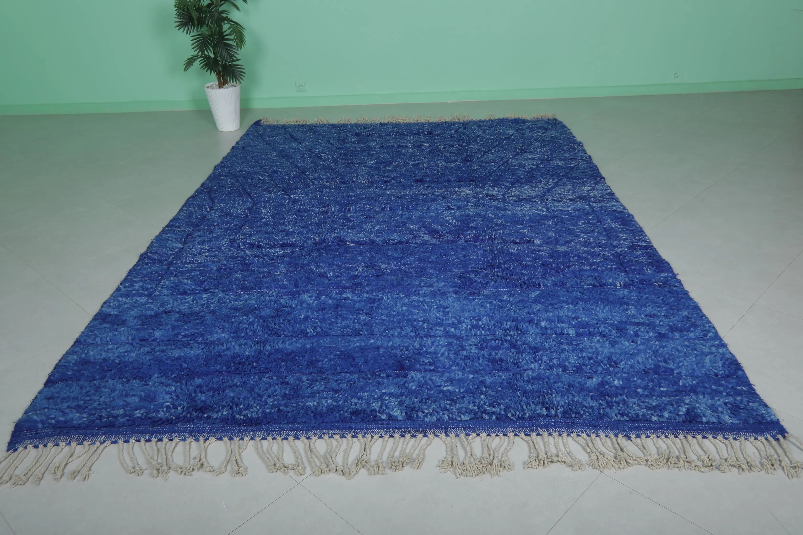 Blue Moroccan Rug - Handwoven 7.7 x 10.8 Feet | Vibrant Wool Elegance