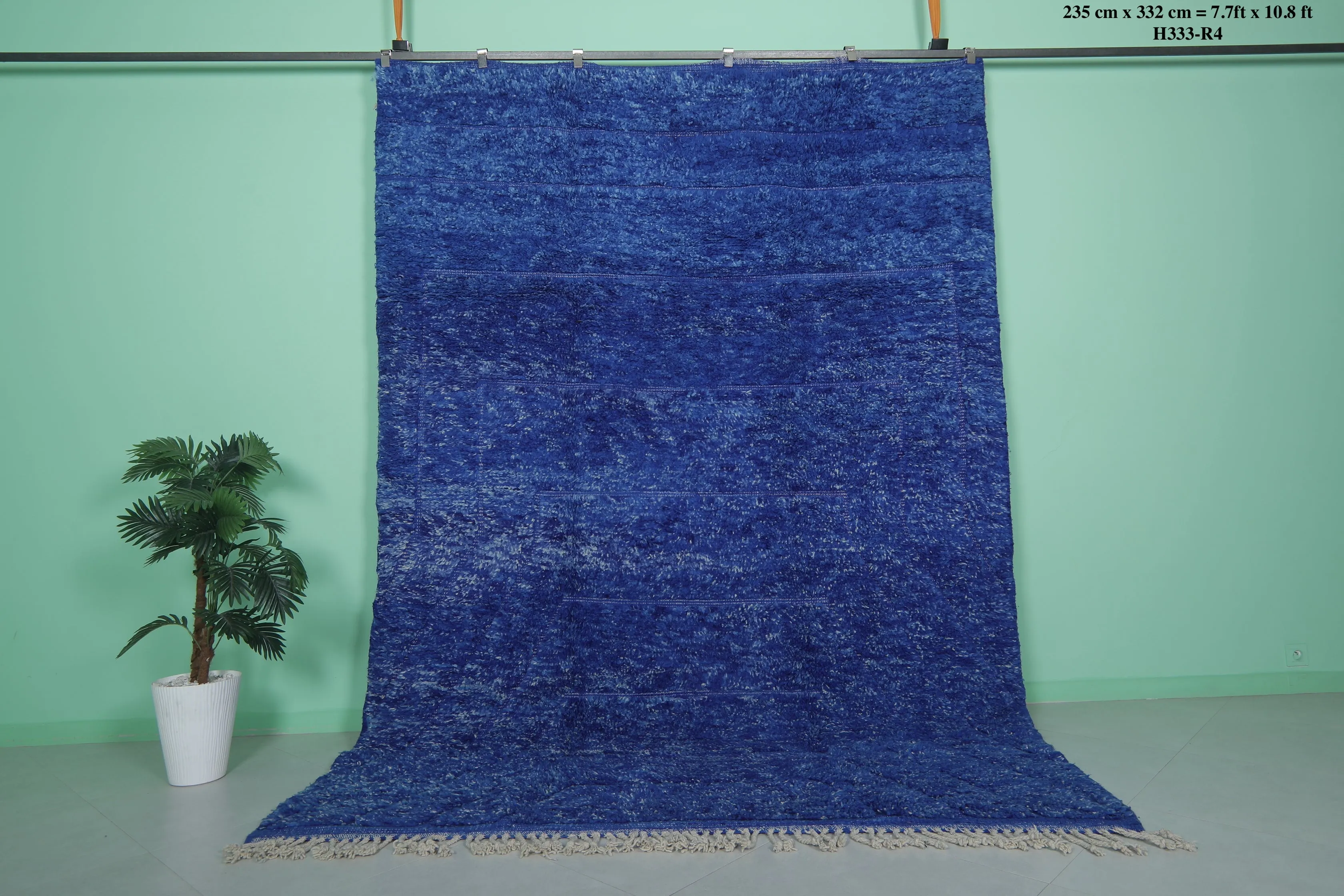 Blue Moroccan Rug - Handwoven 7.7 x 10.8 Feet | Vibrant Wool Elegance