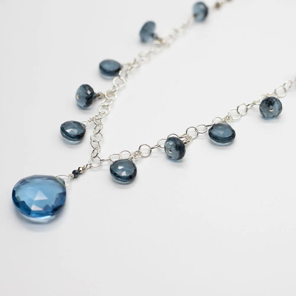 Blue Quartz Droplet Silver Necklace