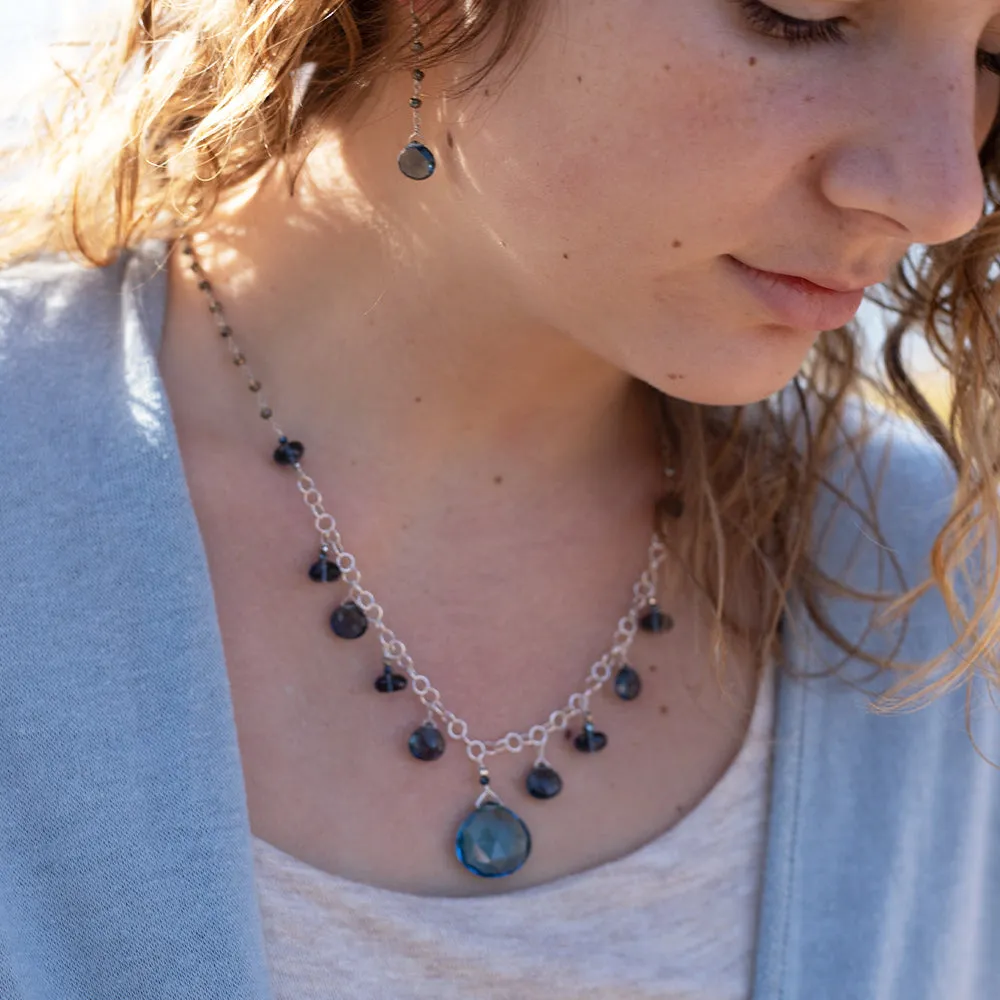 Blue Quartz Droplet Silver Necklace