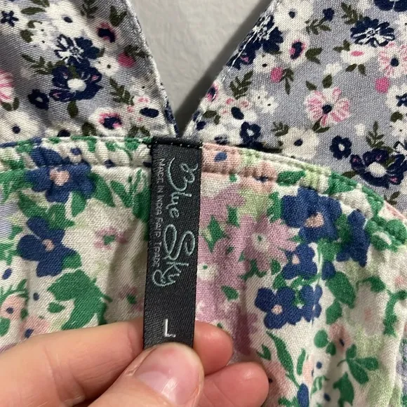 Blue Sky Floral Patchwork Romper Overall Colorful