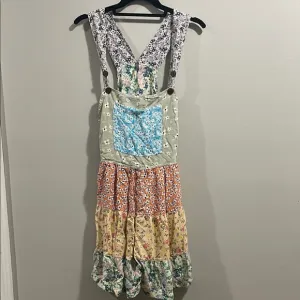 Blue Sky Floral Patchwork Romper Overall Colorful