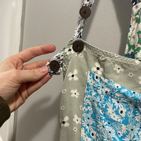 Blue Sky Floral Patchwork Romper Overall Colorful