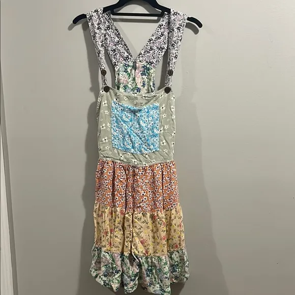 Blue Sky Floral Patchwork Romper Overall Colorful