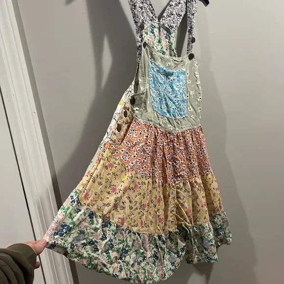 Blue Sky Floral Patchwork Romper Overall Colorful