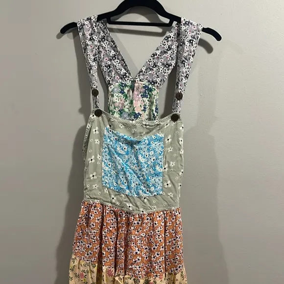 Blue Sky Floral Patchwork Romper Overall Colorful