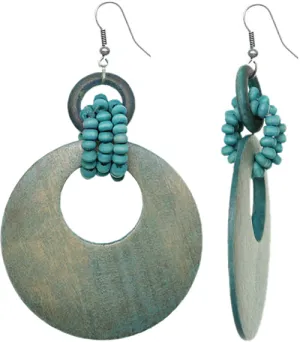 Blue Wooden Bead Hoop Earrings