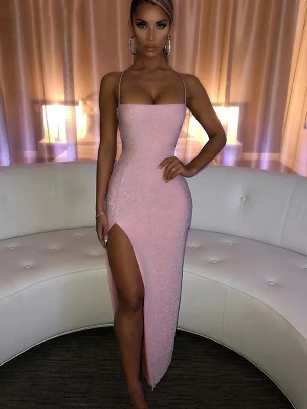 Bodycon Dress with Square Neck and High Slit