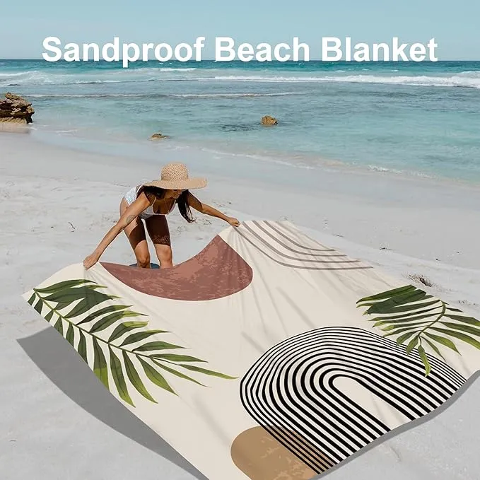 Bohemian Beach Blanket, 78''×86'' Large Waterproof Sandproof Beach Picnic Blanket 4 Adults, Polyester Lightweight Compact Sand Free Beach Mat w/ 4 Stakes for Travel, Camping, Hiking - Rainbow Leaves