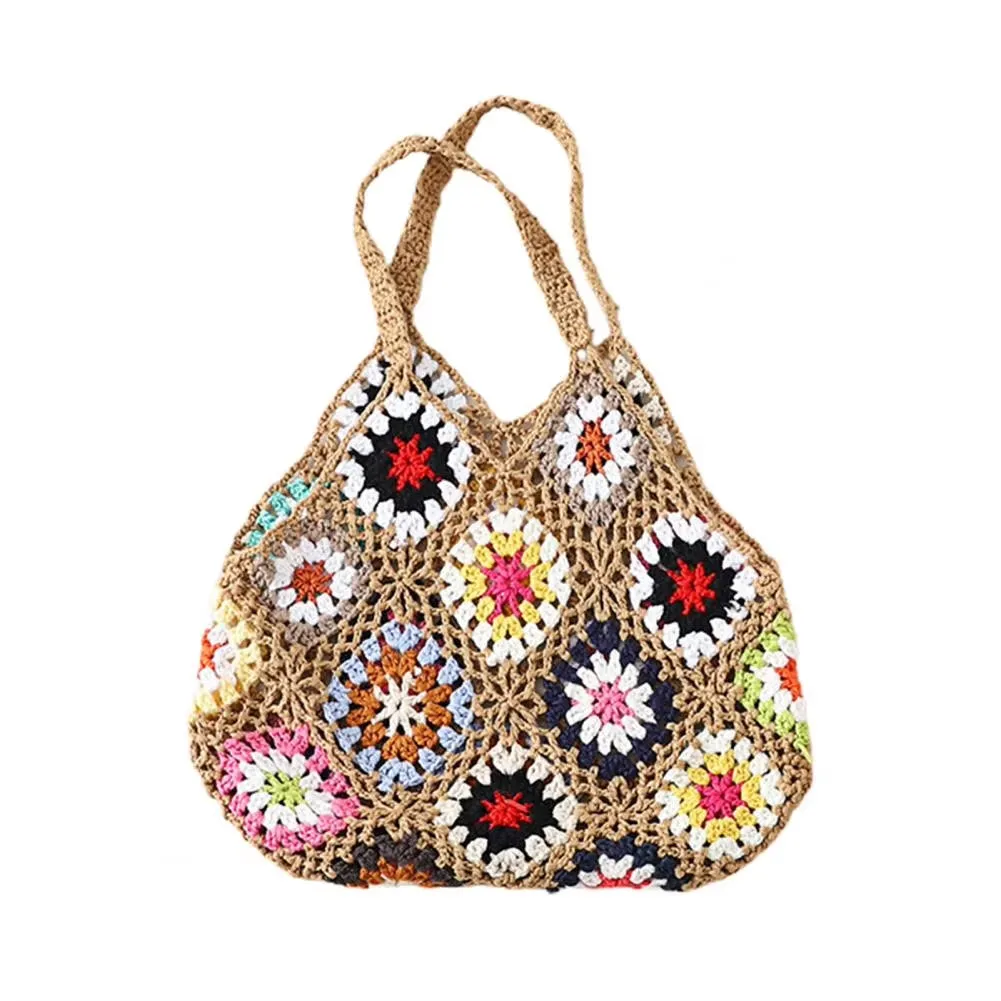 Bohemian Crochet Ladies Shoulder Bags Knitted Multicolor Hollow Tote Bag