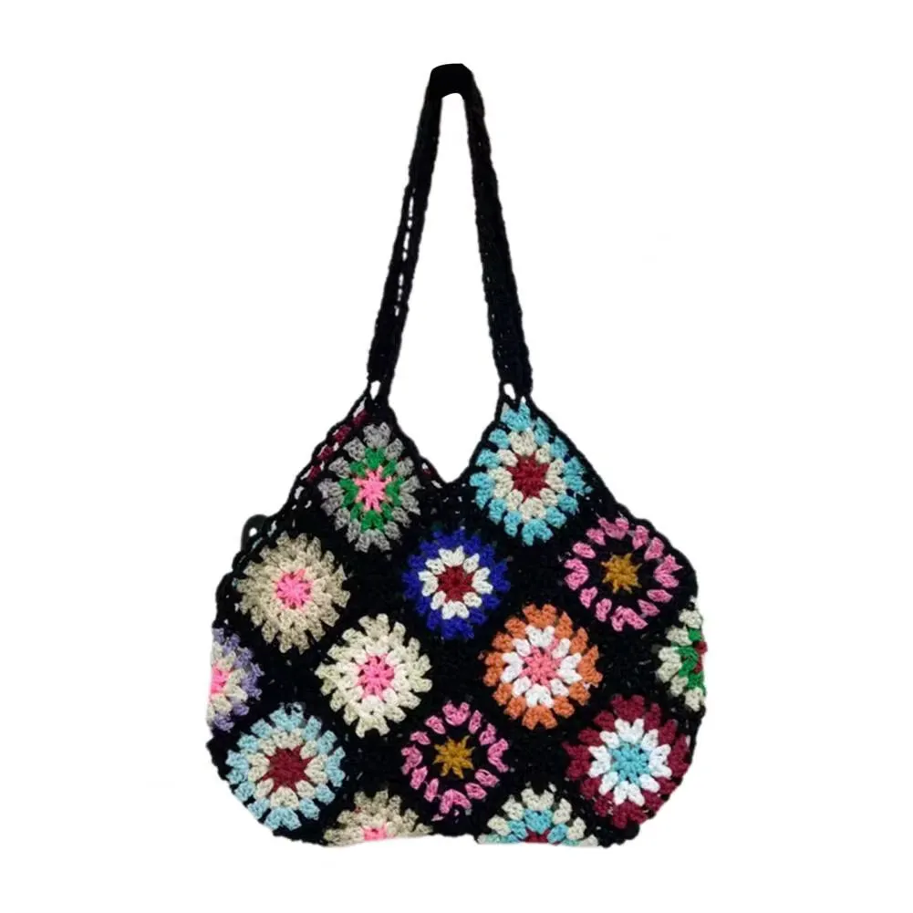 Bohemian Crochet Ladies Shoulder Bags Knitted Multicolor Hollow Tote Bag