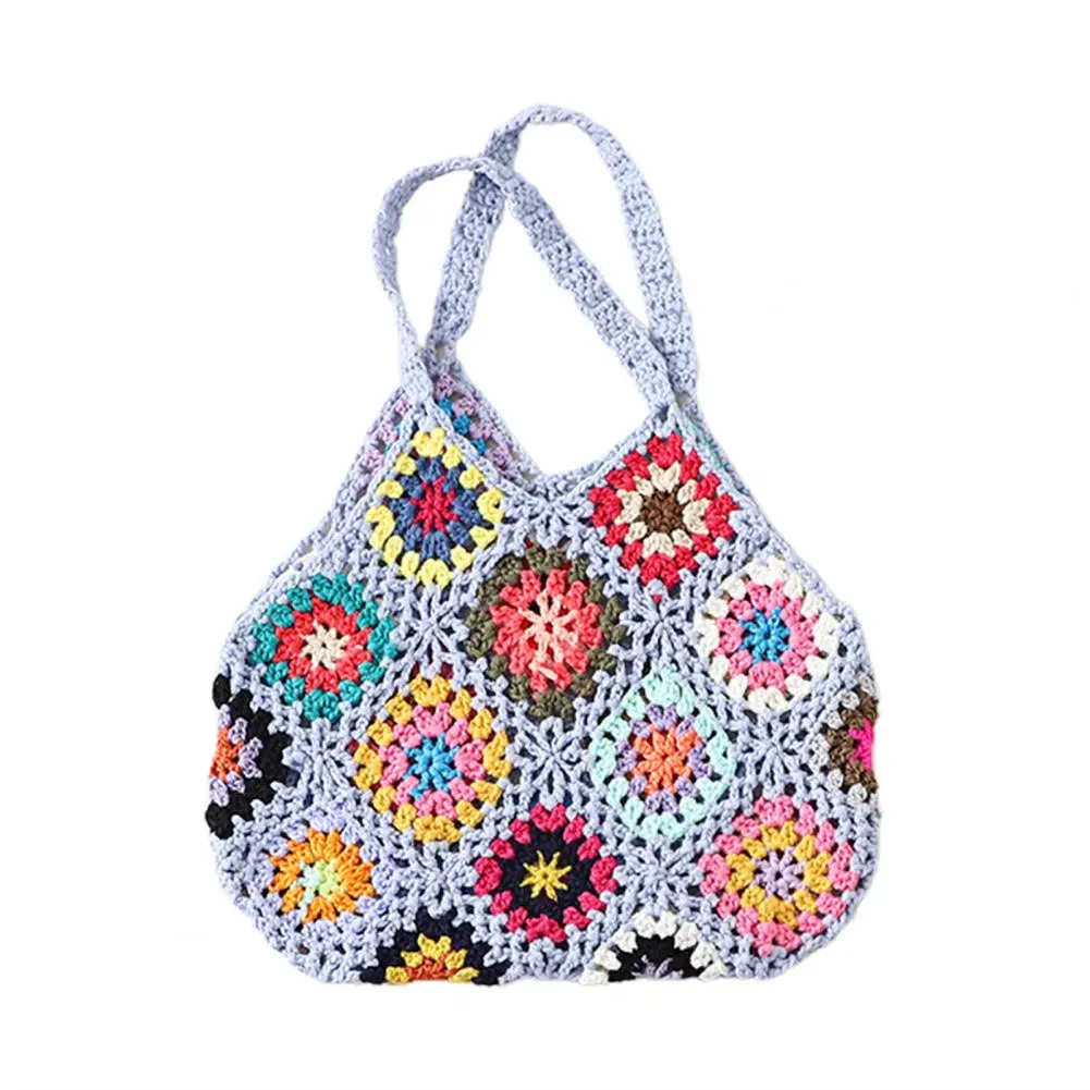 Bohemian Crochet Ladies Shoulder Bags Knitted Multicolor Hollow Tote Bag