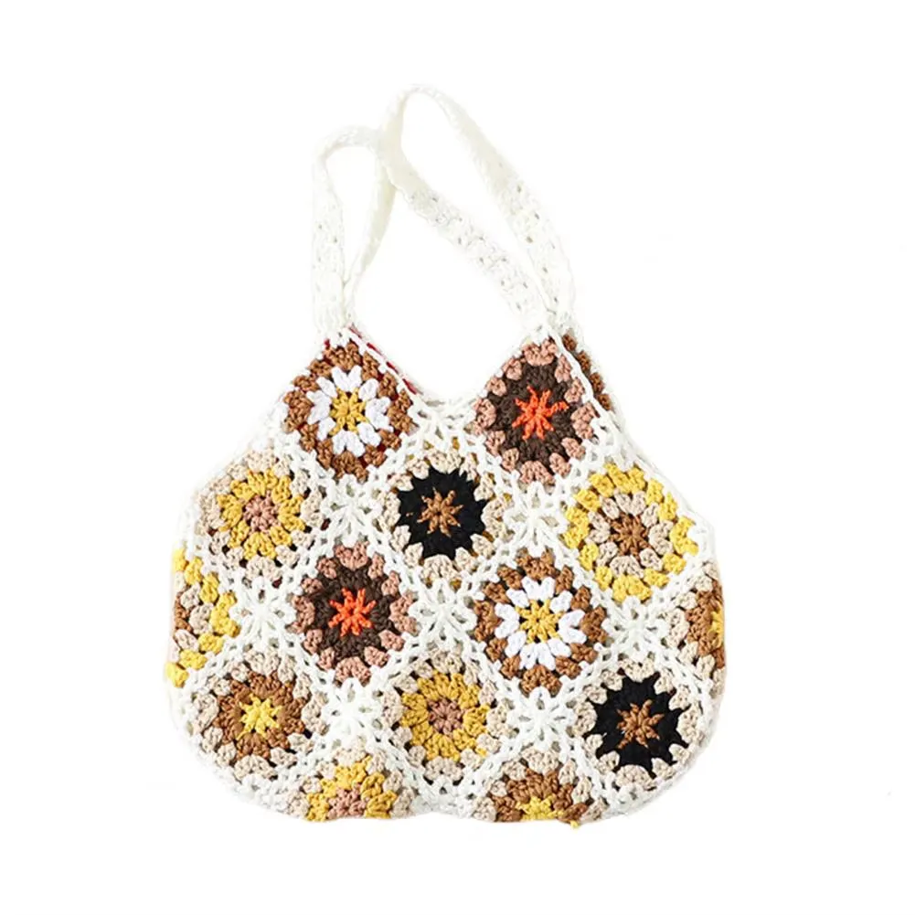 Bohemian Crochet Ladies Shoulder Bags Knitted Multicolor Hollow Tote Bag