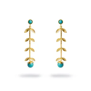 Bohemian Elegance Gold Leaf & Turquoise Stone Dangle Earrings