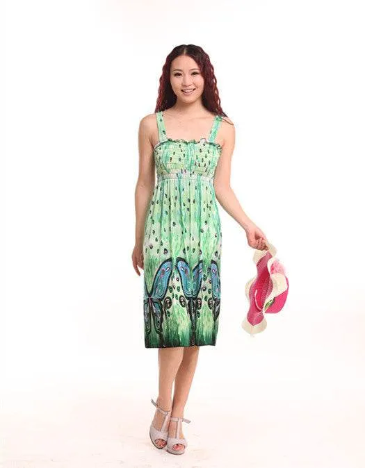 Bohemian Floral Dress Printed Milk Silk Plus Size Beach Dress Suspender Dress For Women