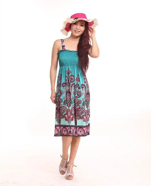Bohemian Floral Dress Printed Milk Silk Plus Size Beach Dress Suspender Dress For Women