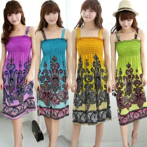 Bohemian Floral Dress Printed Milk Silk Plus Size Beach Dress Suspender Dress For Women