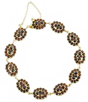 Bohemian Garnet Floral Clusters Bracelet in Yellow Gold Vermeil over Sterling Silver - Victorian Vintage Replica Circa 1900