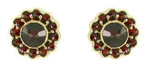 Bohemian Garnet Flower Blossom Stud Earrings in 14 Karat Yellow Gold and Sterling Silver Vermeil