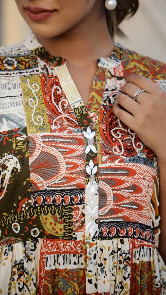 Bohemian Patchwork Maxi Dress with Earthy Tones