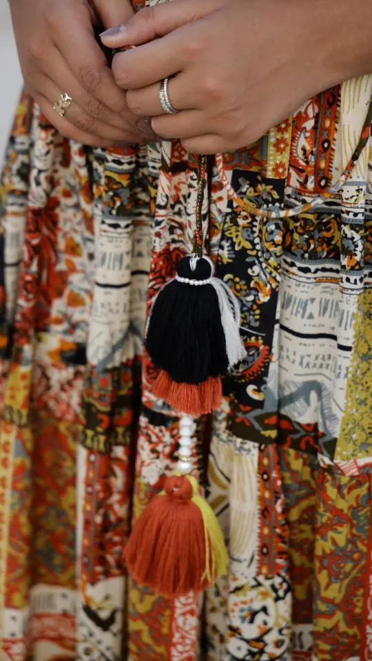 Bohemian Patchwork Maxi Dress with Earthy Tones