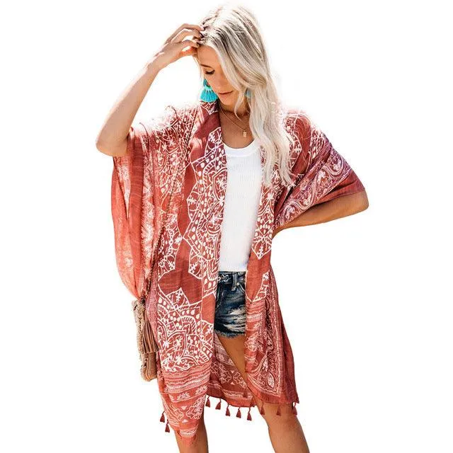 Boho Chic Short Printed Beach Cover Up