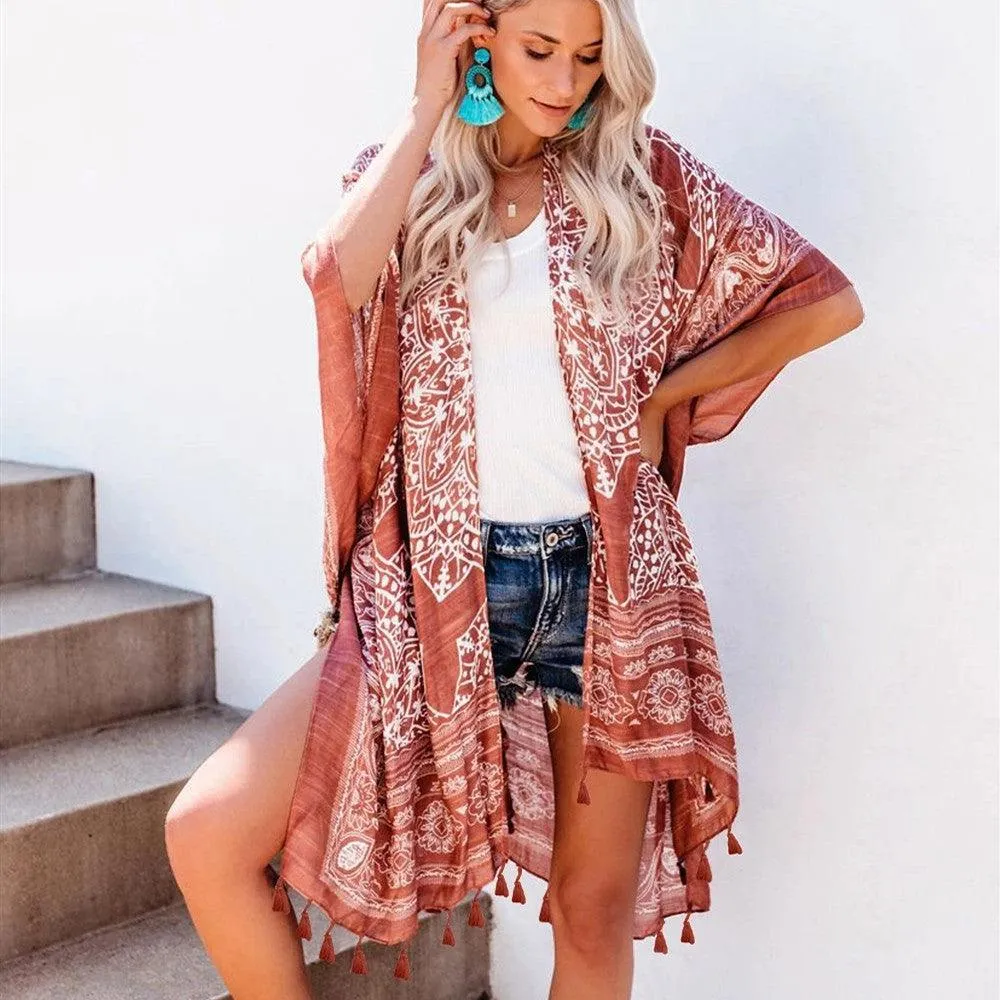Boho Chic Short Printed Beach Cover Up