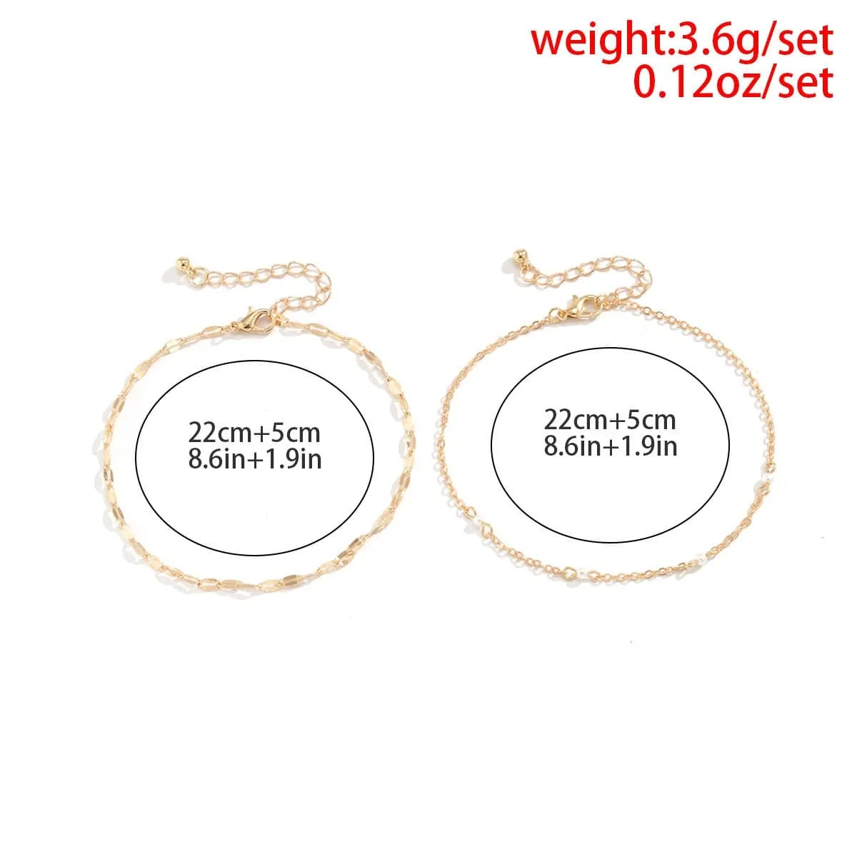 Boho Layered Pearl Charm Cable Chain Anklet Set