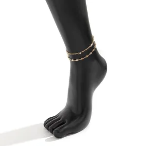 Boho Layered Pearl Charm Cable Chain Anklet Set