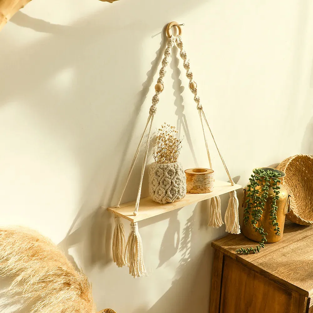 Boho Macrame Wall Shelf