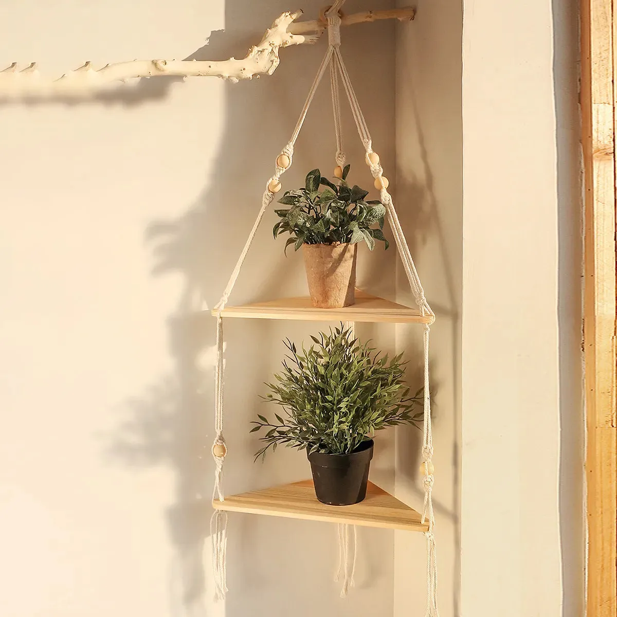 Boho Macrame Wall Shelf