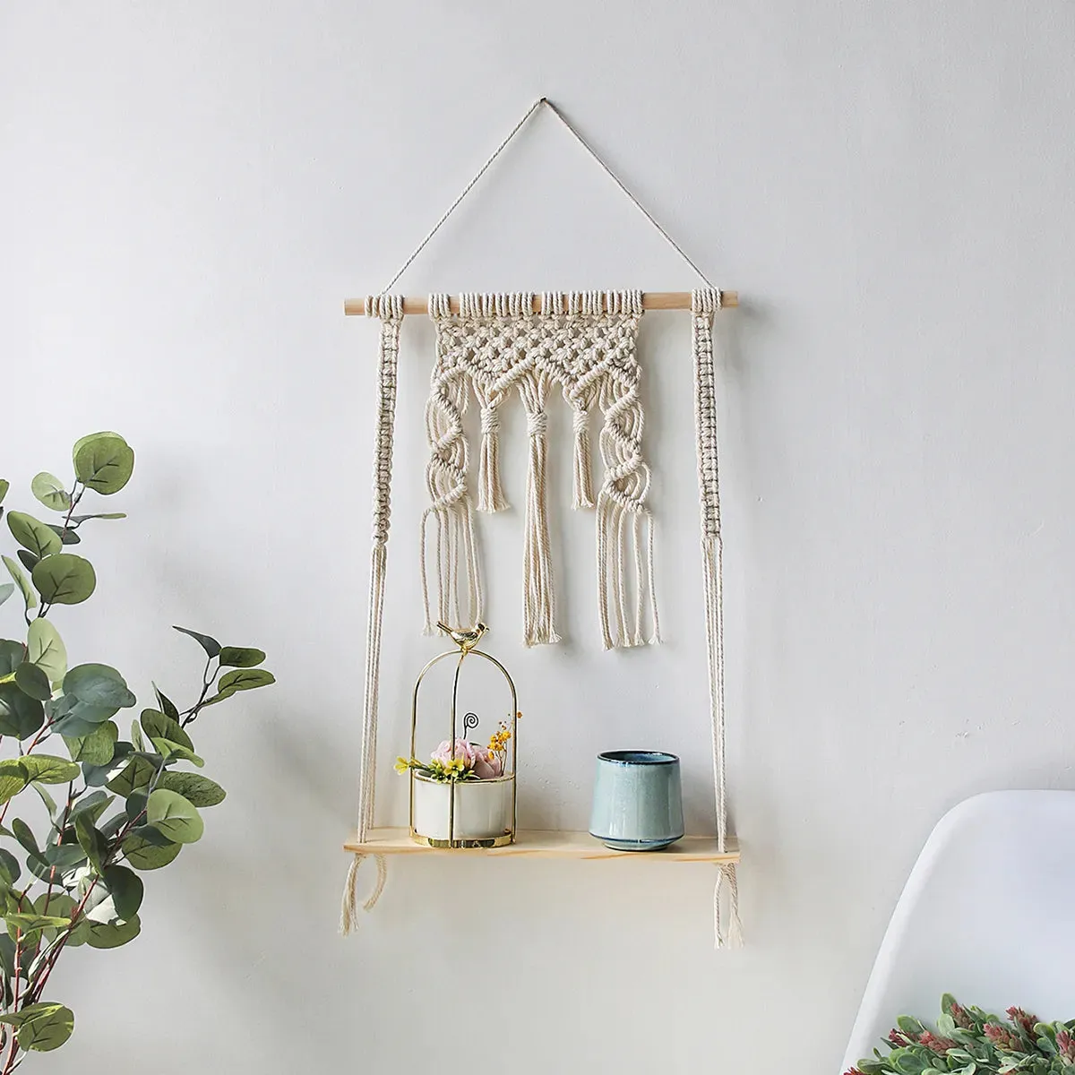 Boho Macrame Wall Shelf