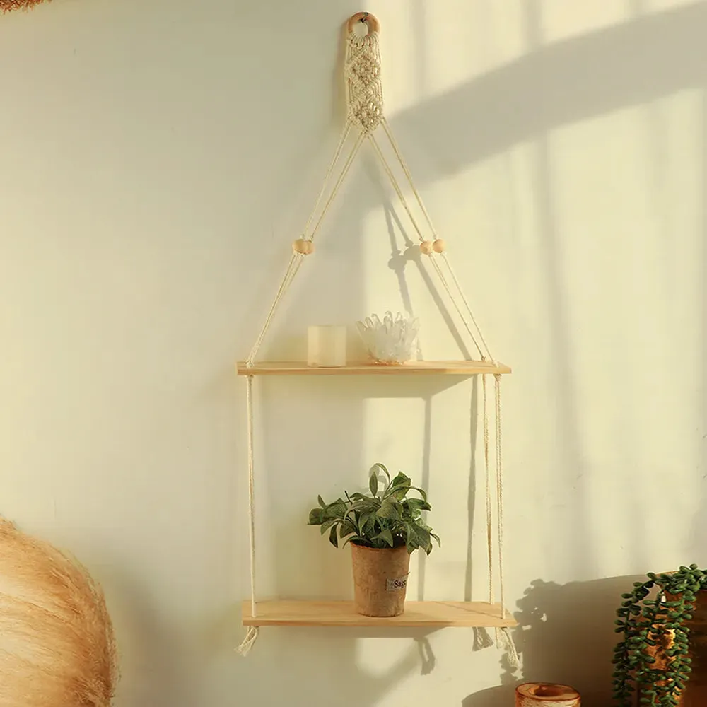 Boho Macrame Wall Shelf