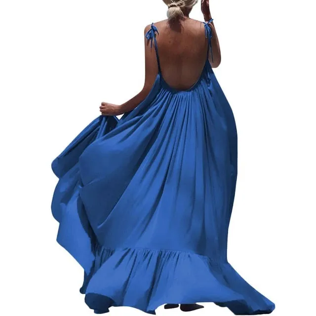 Boho Maxi Spaghetti Strap Backless Long Summer Sexy Party Bohemian Beach Dress