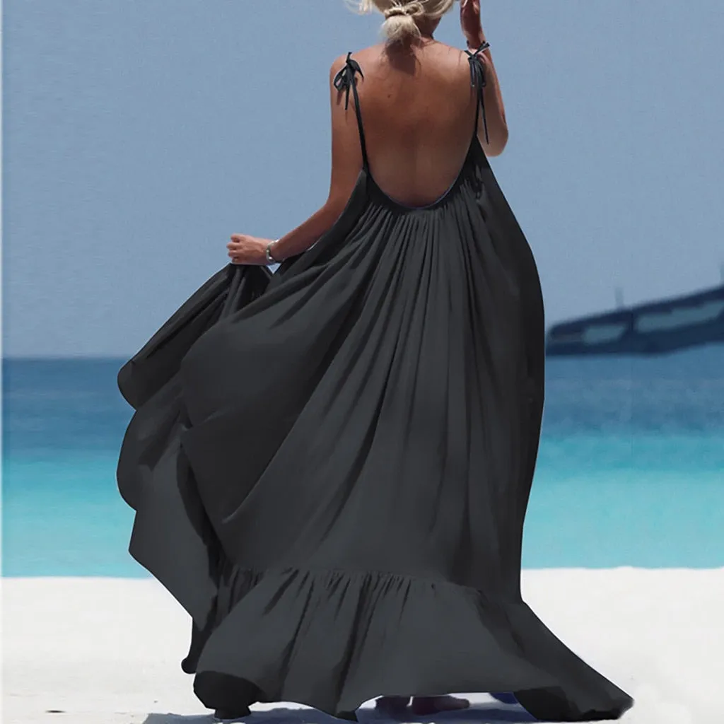 Boho Maxi Spaghetti Strap Backless Long Summer Sexy Party Bohemian Beach Dress