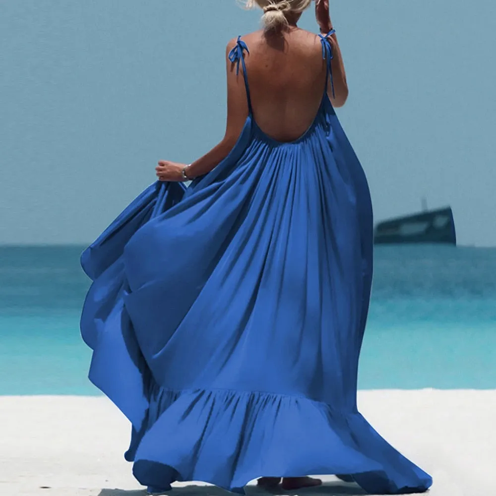 Boho Maxi Spaghetti Strap Backless Long Summer Sexy Party Bohemian Beach Dress