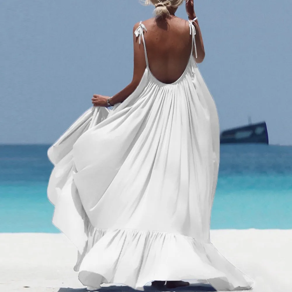 Boho Maxi Spaghetti Strap Backless Long Summer Sexy Party Bohemian Beach Dress