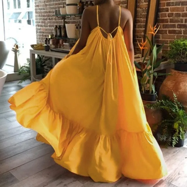 Boho Maxi Spaghetti Strap Backless Long Summer Sexy Party Bohemian Beach Dress