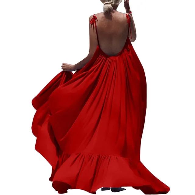 Boho Maxi Spaghetti Strap Backless Long Summer Sexy Party Bohemian Beach Dress