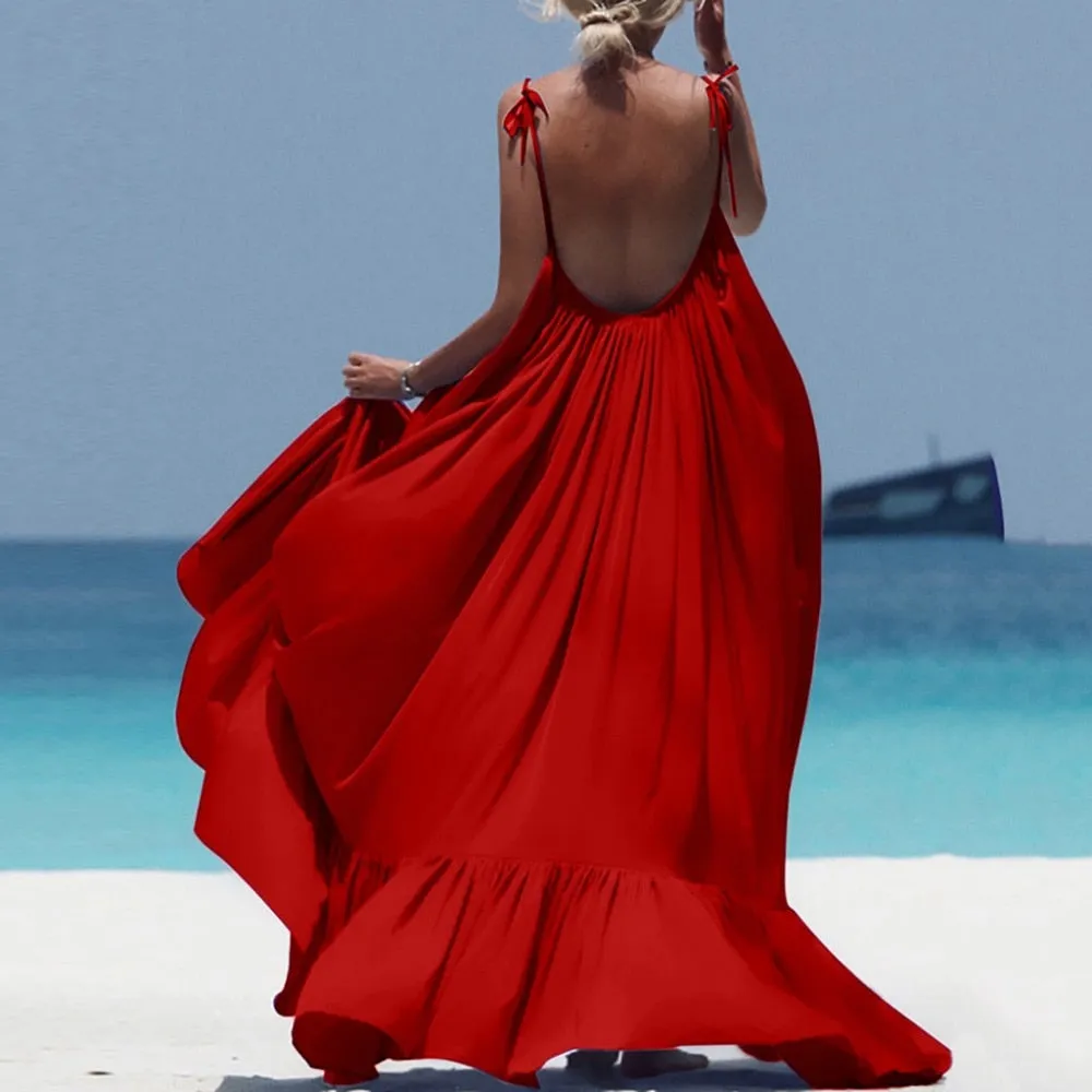 Boho Maxi Spaghetti Strap Backless Long Summer Sexy Party Bohemian Beach Dress