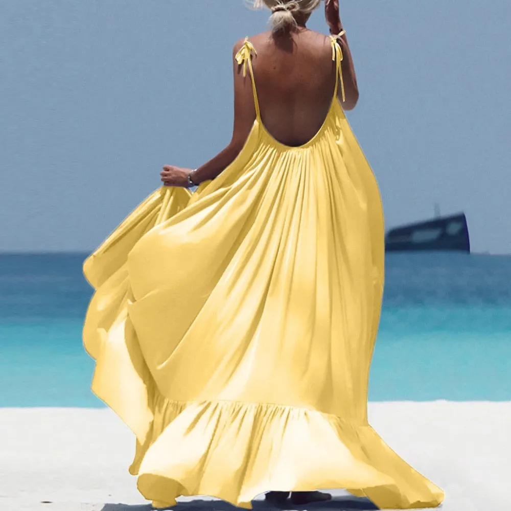 Boho Maxi Spaghetti Strap Backless Long Summer Sexy Party Bohemian Beach Dress