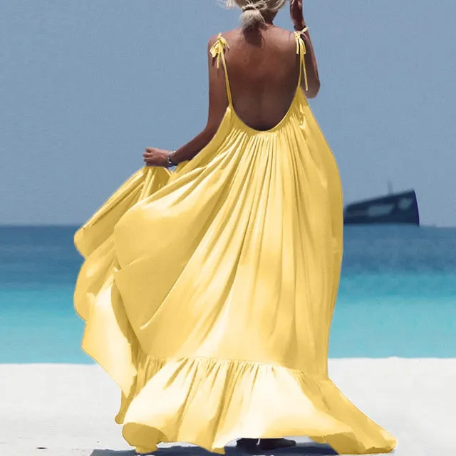 Boho Maxi Spaghetti Strap Backless Long Summer Sexy Party Bohemian Beach Dress