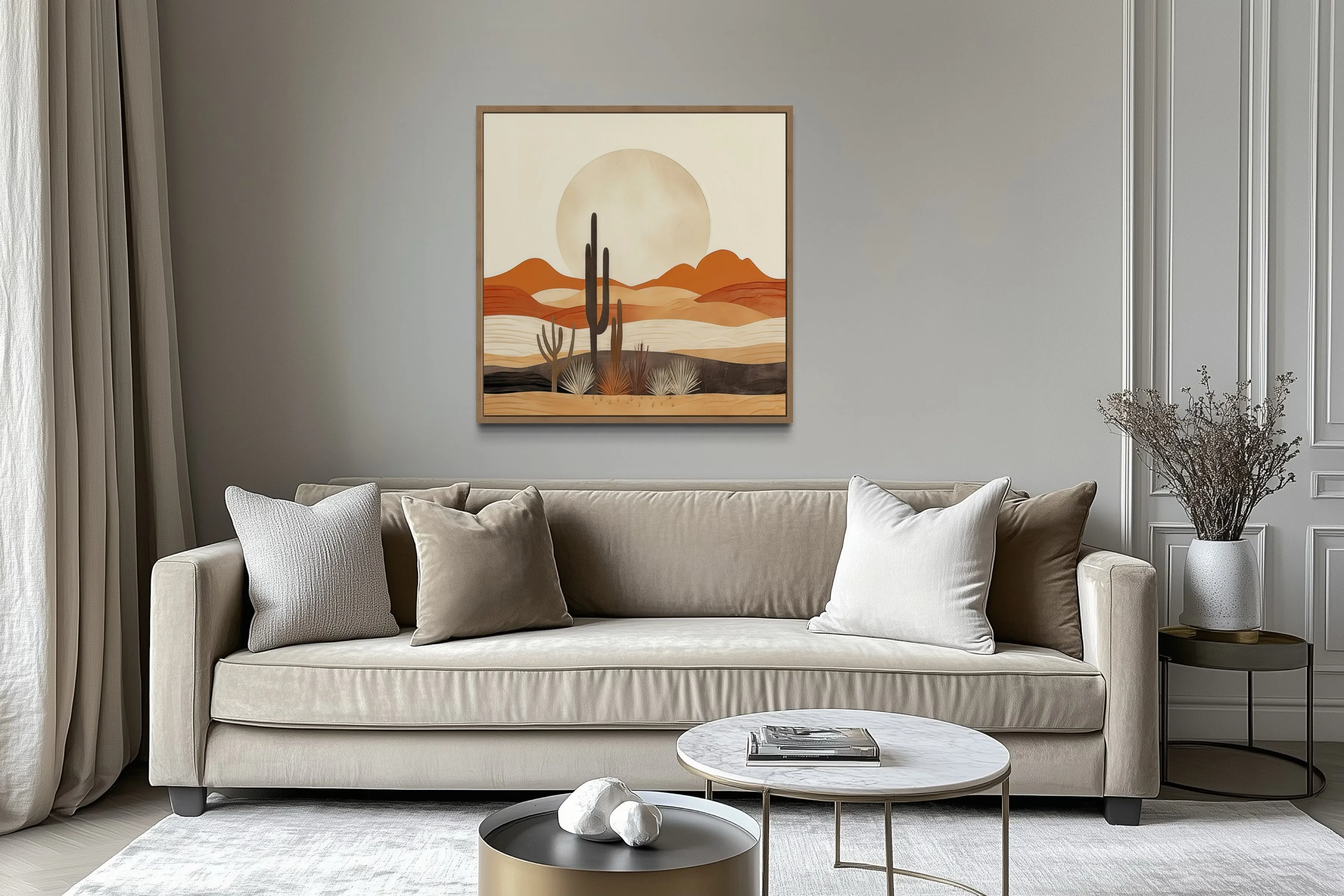 Boho Minimalist Neutral Arizona Desert Landscape Framed Canvas Wall Art