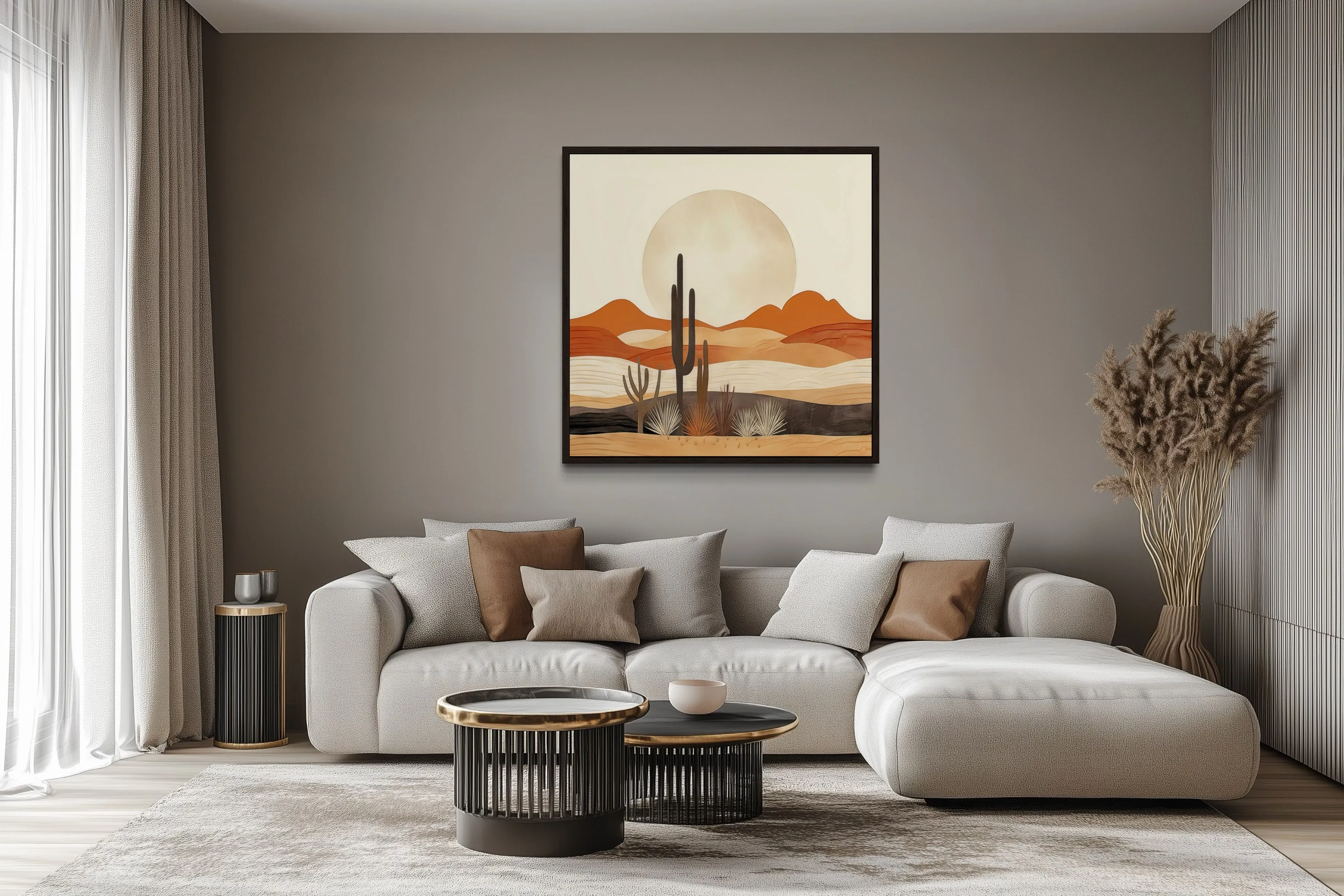 Boho Minimalist Neutral Arizona Desert Landscape Framed Canvas Wall Art