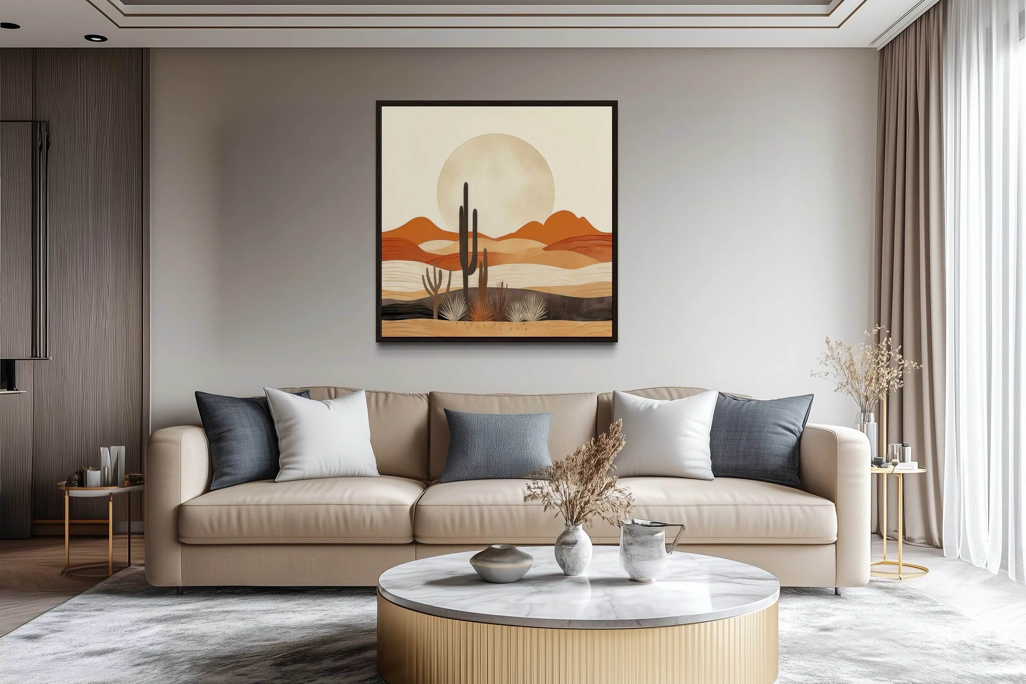 Boho Minimalist Neutral Arizona Desert Landscape Framed Canvas Wall Art